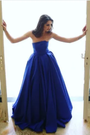 2024 Evening Dresses A Line Strapless Satin Sweep Train Zipper Up