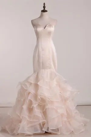 2024 Organza Prom Dresses Sweetheart Mermaid Sweep Train