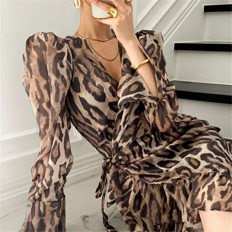 Alien Kitty Retro Chic Sexy Slim Leopard High Waist Dresses