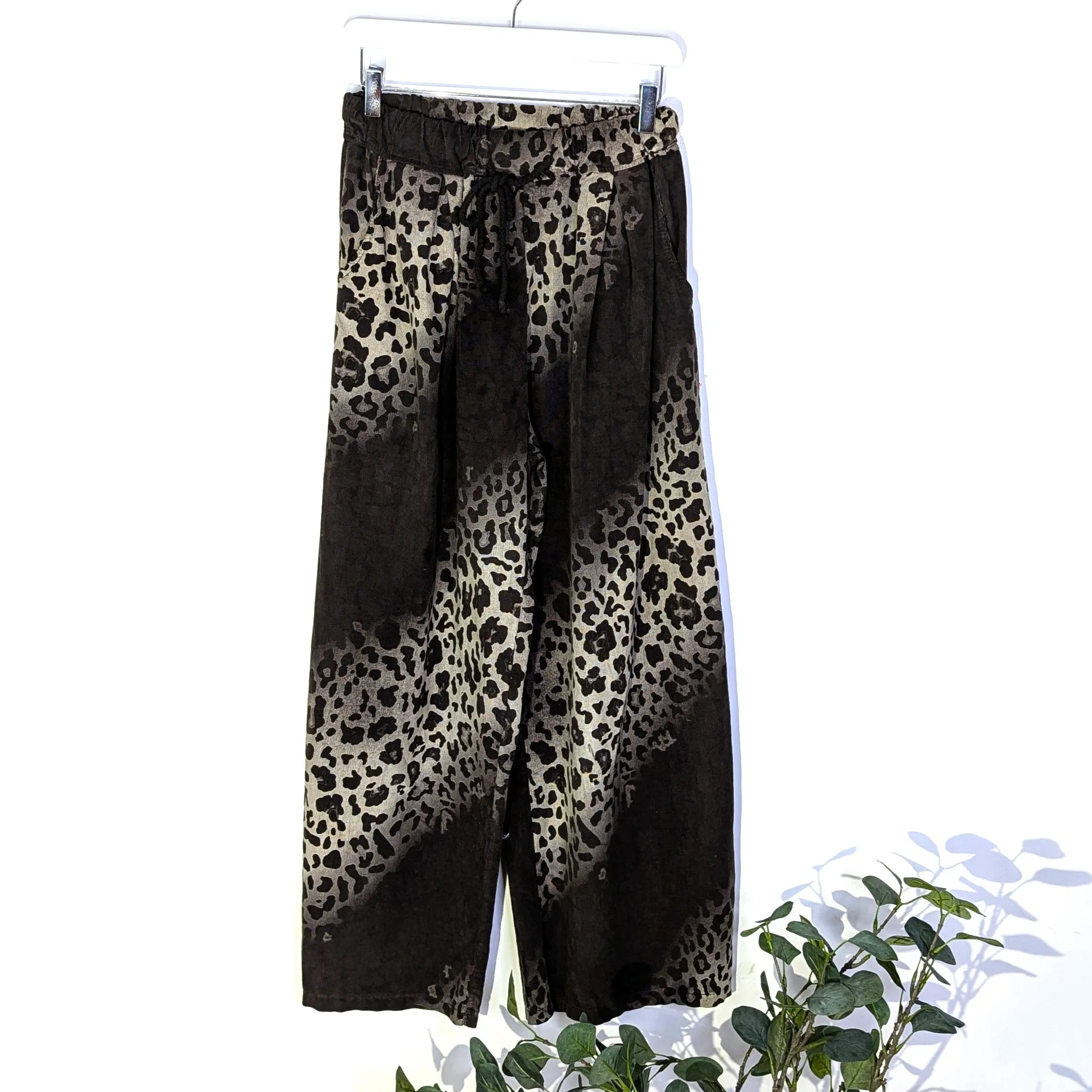 Animal print fine soft corduroy relaxed fit trousers