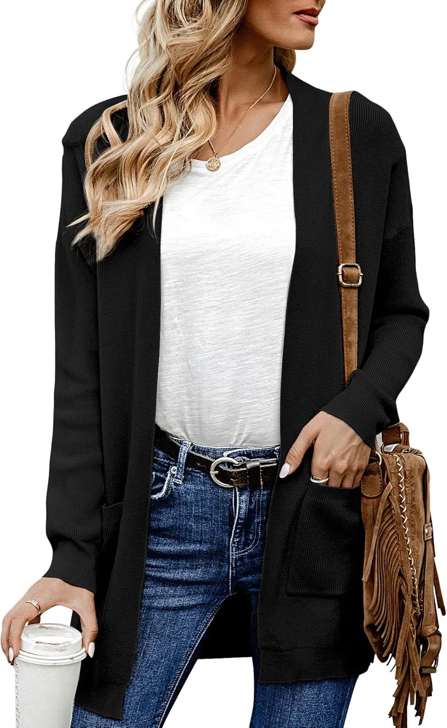 ANIXAY Cardigan Sweaters for Women 2024 Long Sleeve Open Front Knit Outwear Coat Womens Cardigan with Pockets