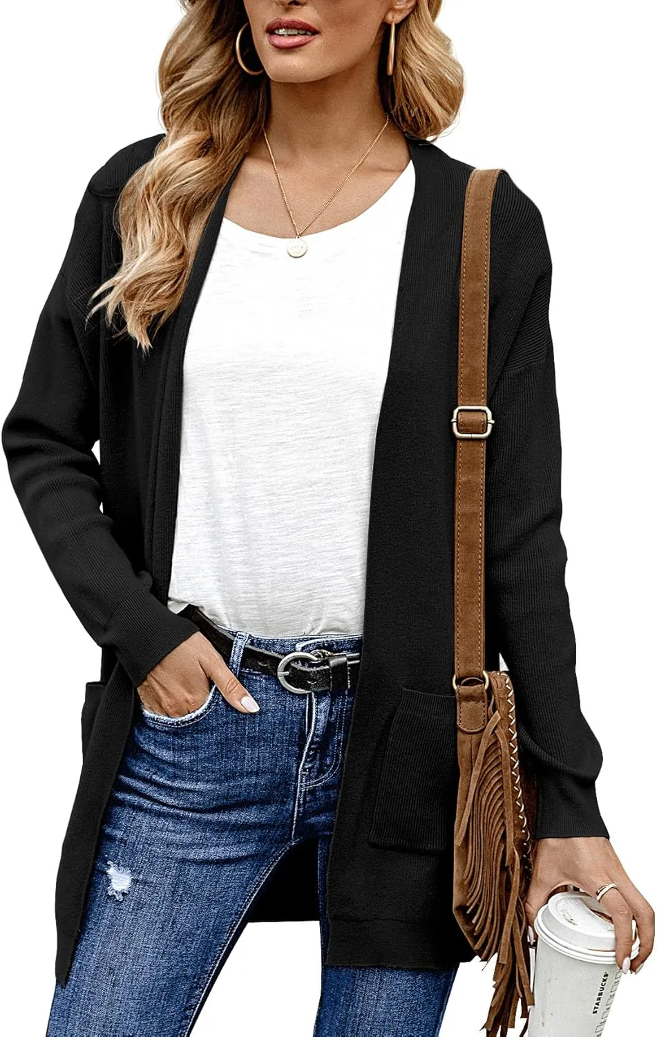 ANIXAY Cardigan Sweaters for Women 2024 Long Sleeve Open Front Knit Outwear Coat Womens Cardigan with Pockets