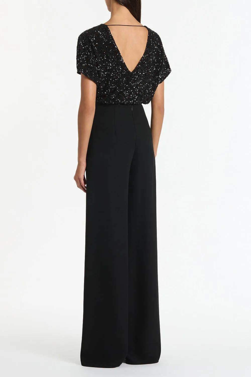 BLACK CRUSHED SEQUIN DRAPE TOP