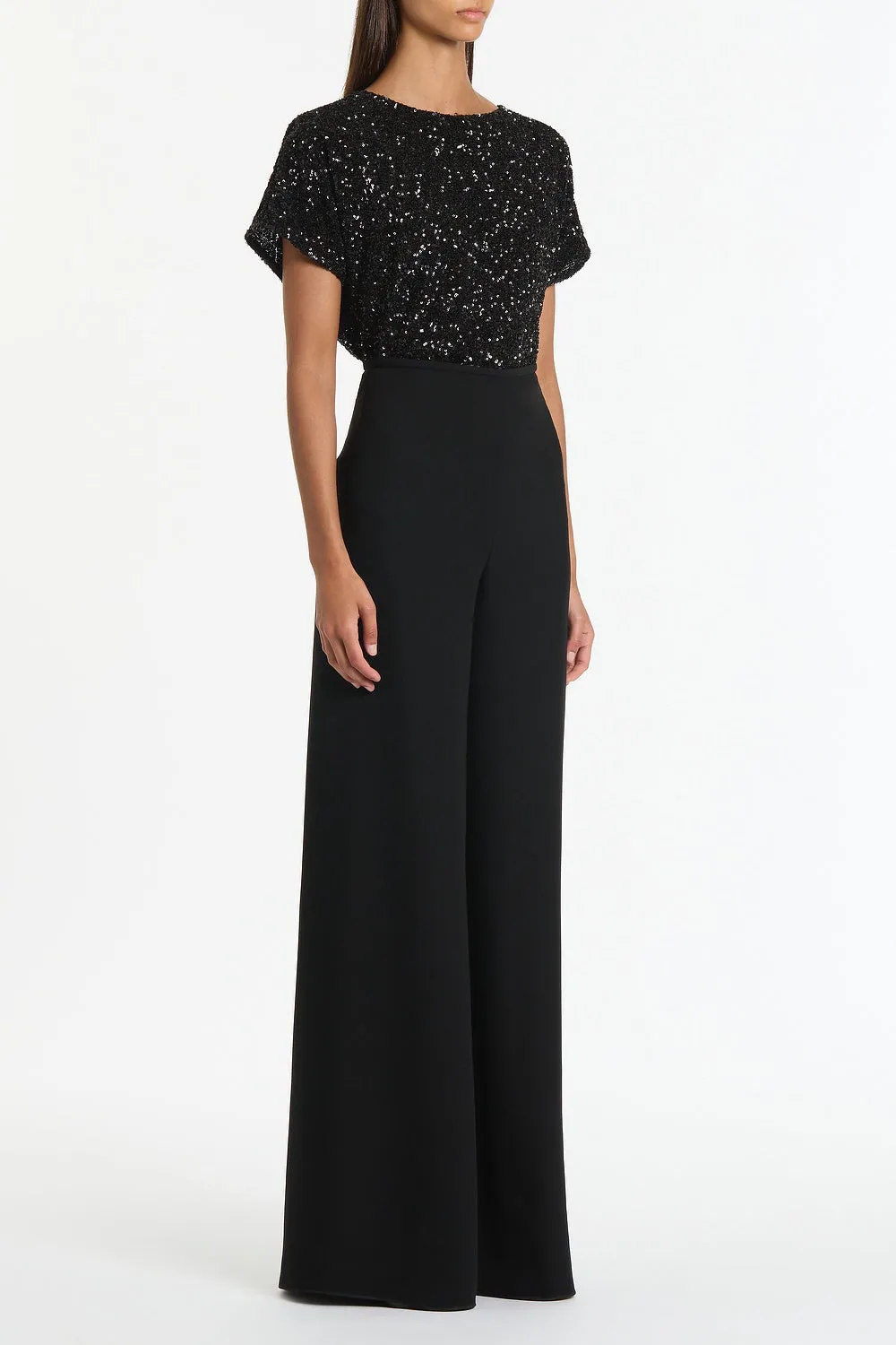 BLACK CRUSHED SEQUIN DRAPE TOP