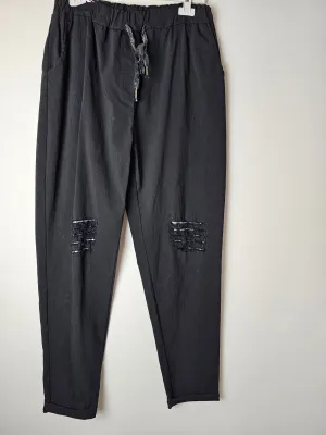 Black Sequin Rip Knee Effect Magic Trouser 16/22