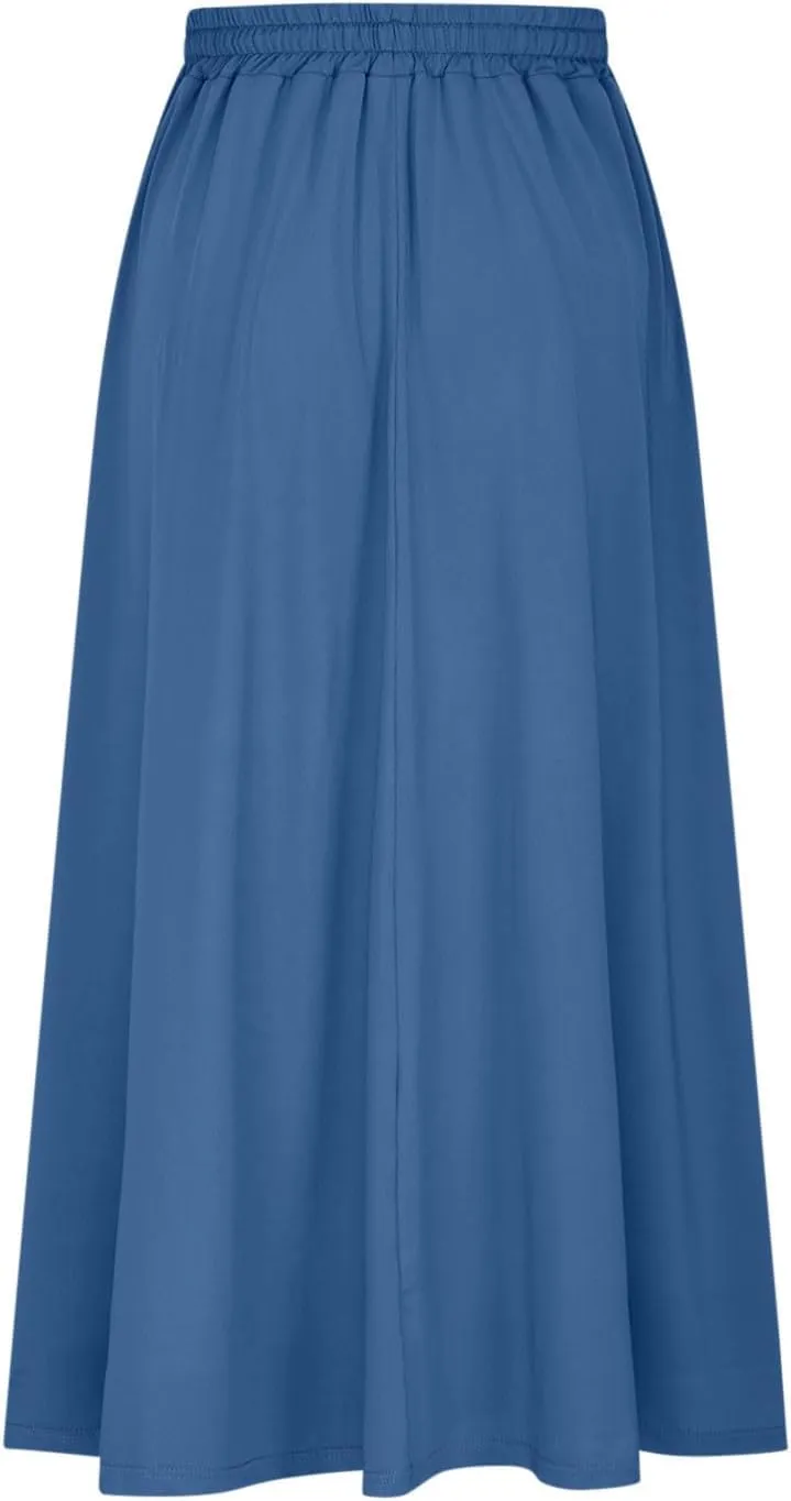 Boho Skirts for Women Casual Smocked Elastic High Waist Tie Long Maxi Skirt Summer Comfy Flowy Dress with Pockets
