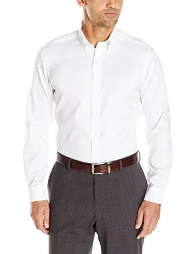 Buttoned Down Men's Fitted Button-Collar Non-Iron Dress Shirt, White, 19" Neck 34" Sleeve
