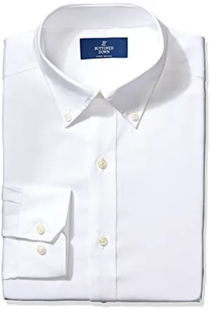Buttoned Down Men's Fitted Button-Collar Non-Iron Dress Shirt, White, 19" Neck 34" Sleeve