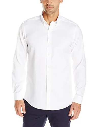 Buttoned Down Men's Fitted Button-Collar Non-Iron Dress Shirt, White, 19" Neck 34" Sleeve