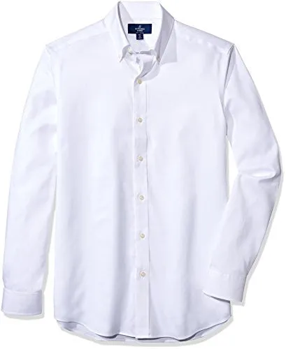 Buttoned Down Men's Fitted Button-Collar Non-Iron Dress Shirt, White, 19" Neck 34" Sleeve