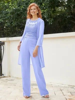 Chic Lace Top Pant Suit with Jacket Lavender