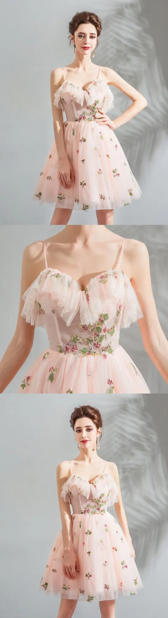 Chic Party Cheap Pink Bria Lace Homecoming Dresses CD9338