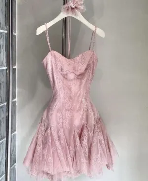 Chic Sheath Straps Short Pink Homecoming Dress 18th Birthday Outfits C624