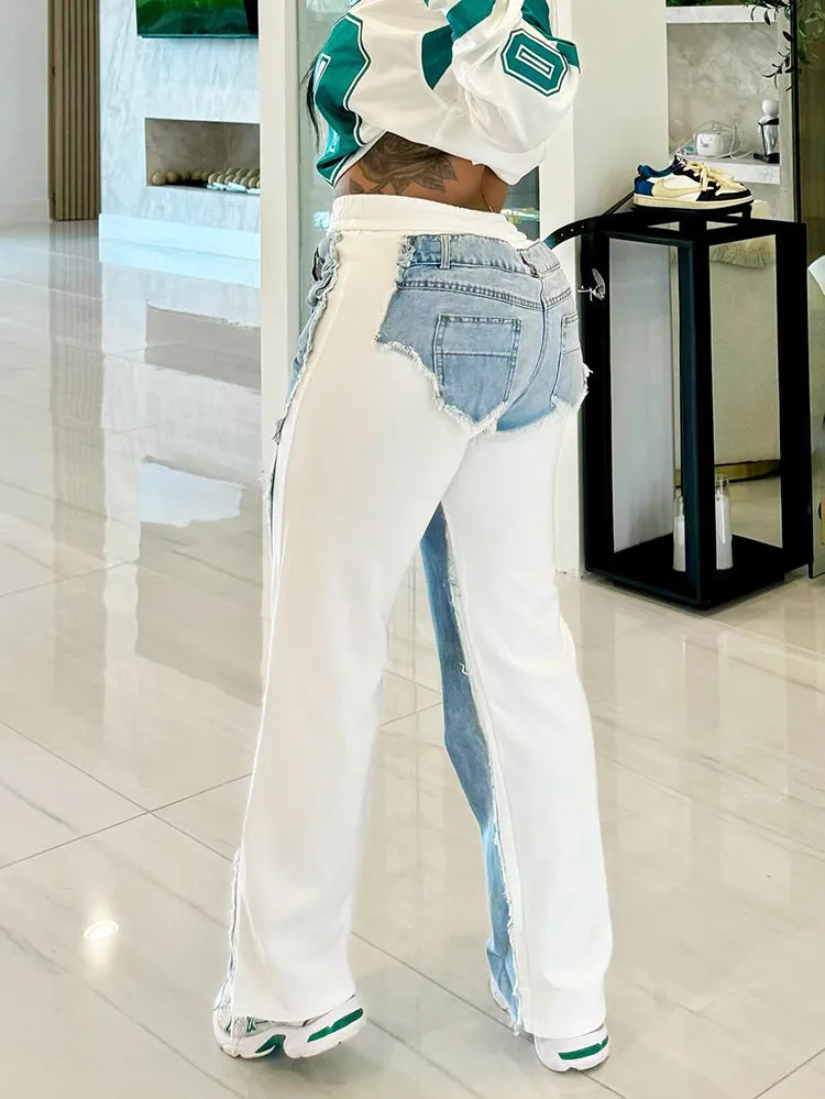 Contrast Denim Joggers