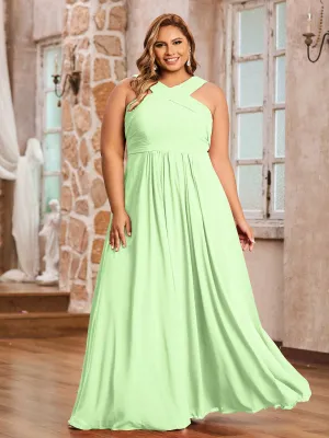 Cross Shoulder Strap Chiffon Dress with Empire Waist Sage Plus Size