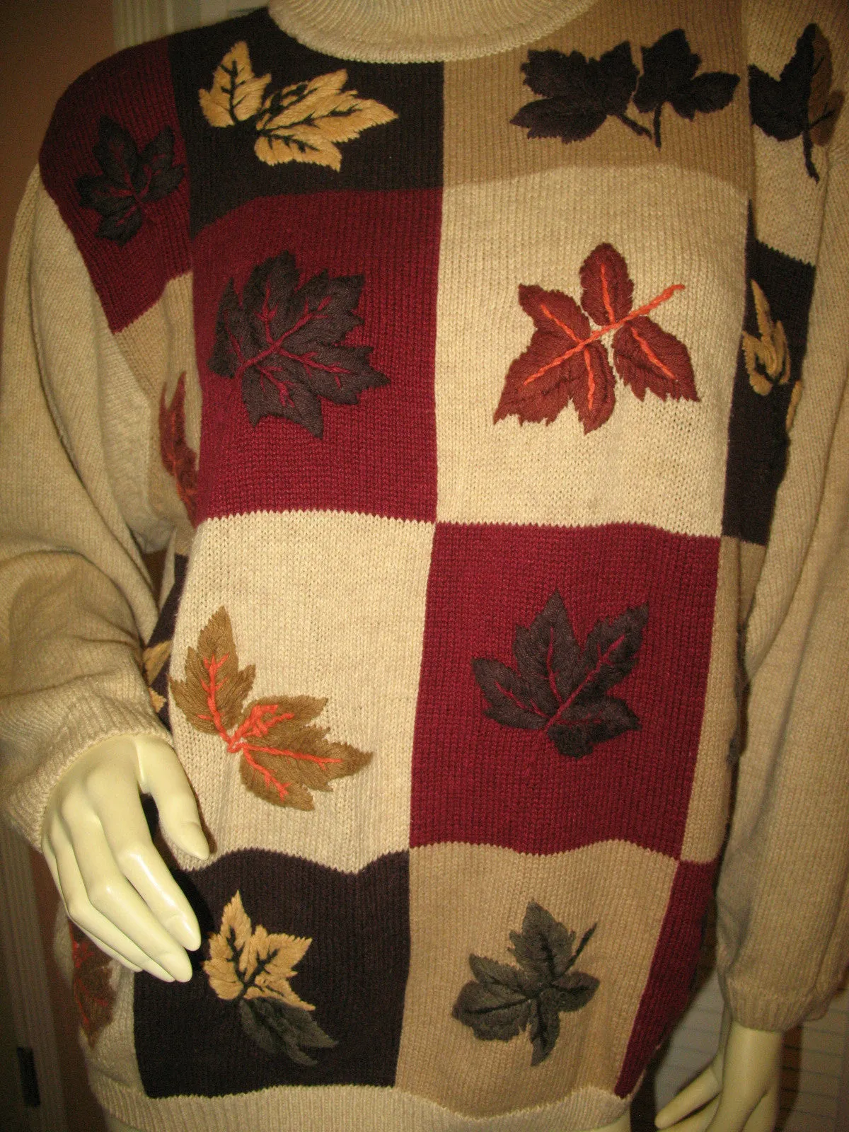 DRESSBARN Womens Sweaters Pullover Crew Neck Turtleneck Knit Sweater Top Long Sleeve Size 18/20 Beige Multicolor Fall Embroidery Floral