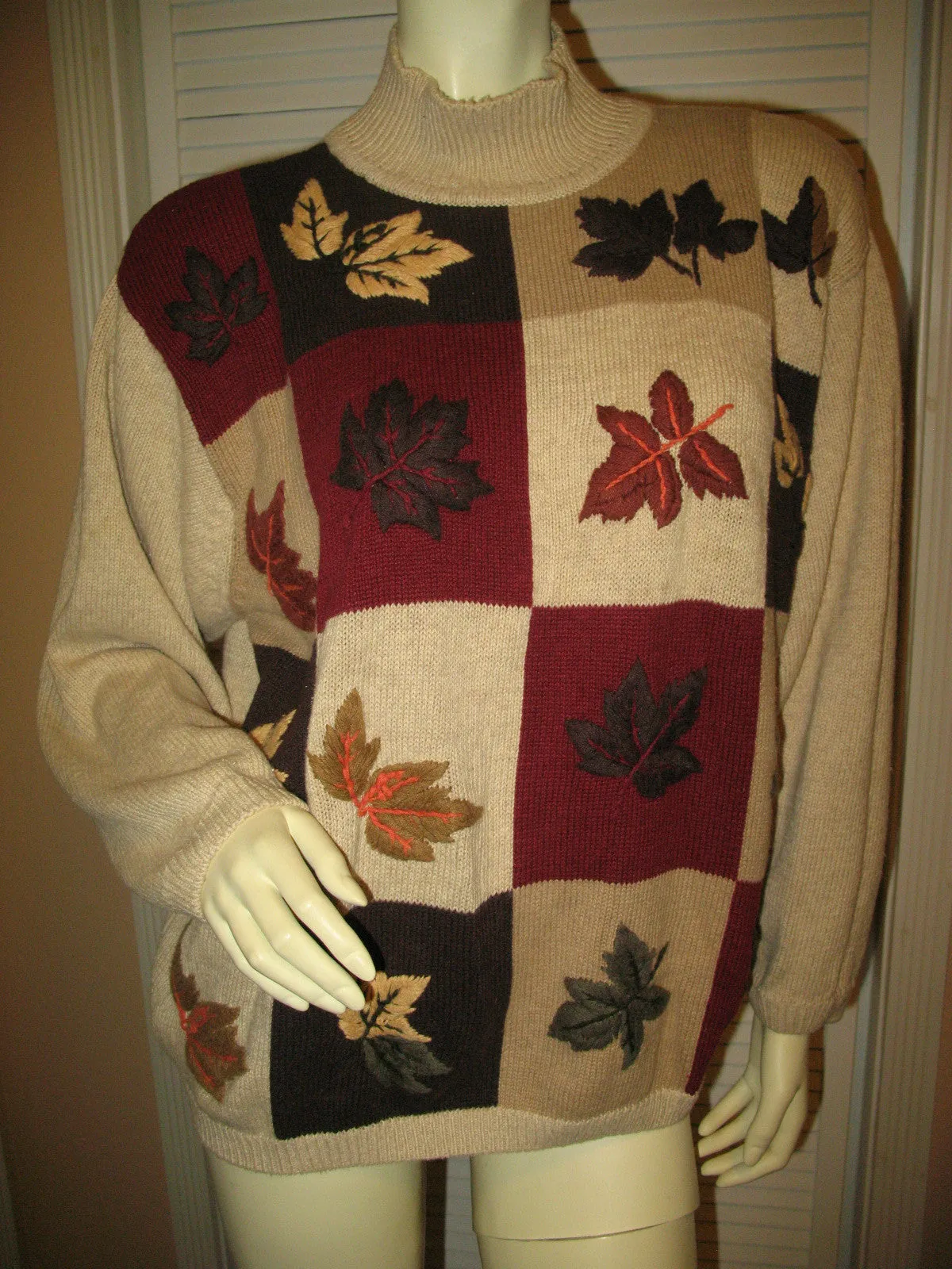 DRESSBARN Womens Sweaters Pullover Crew Neck Turtleneck Knit Sweater Top Long Sleeve Size 18/20 Beige Multicolor Fall Embroidery Floral