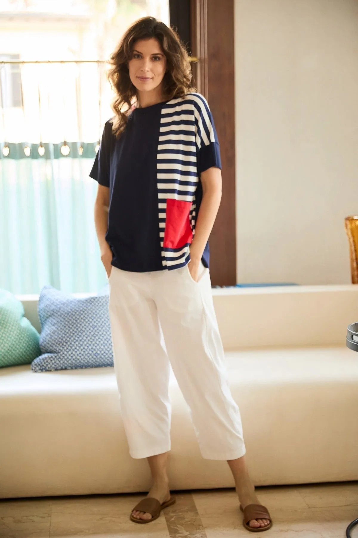 Ecru Cropped Slouch Trousers