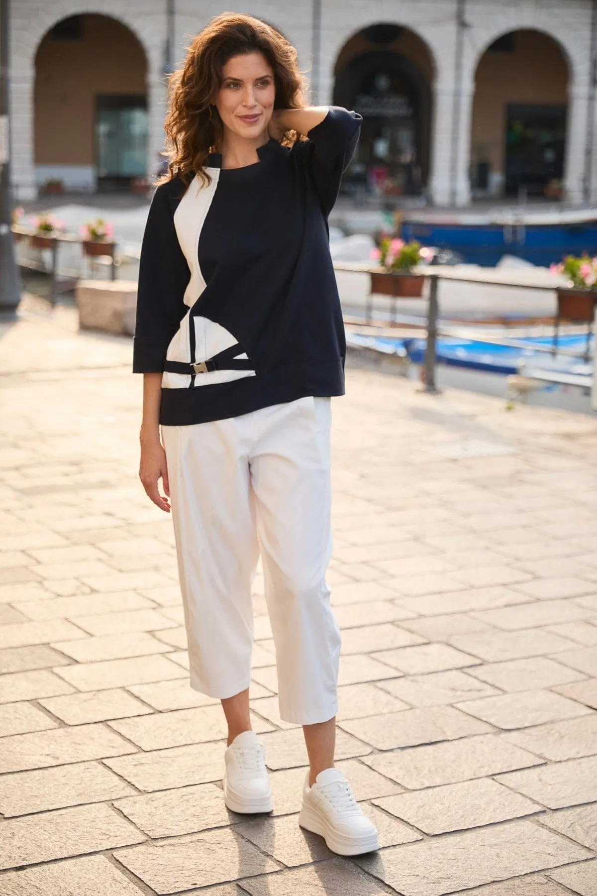 Ecru Cropped Slouch Trousers