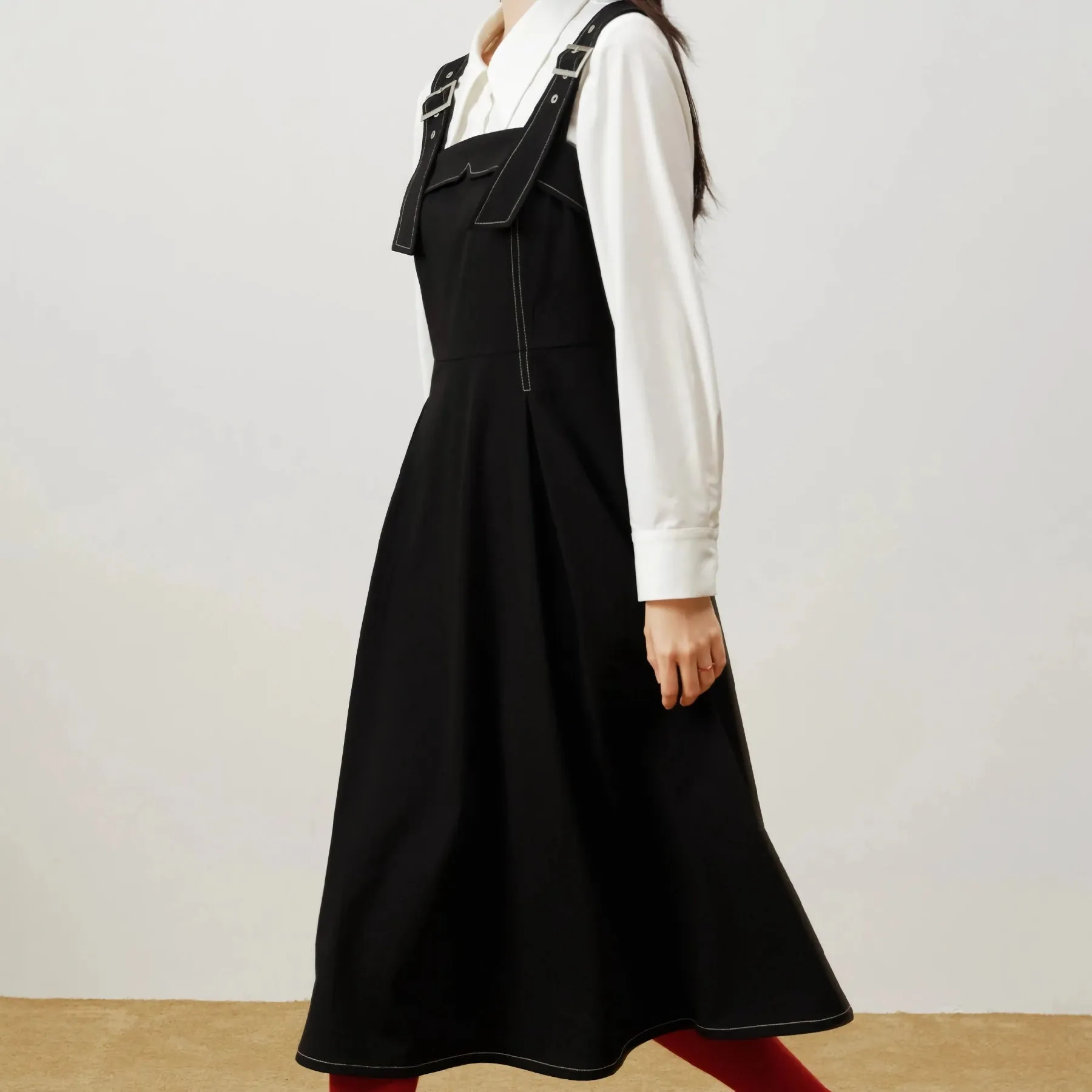 Elegant Waist-Length Black Split Dress for Women – Perfect for Office and Autumn