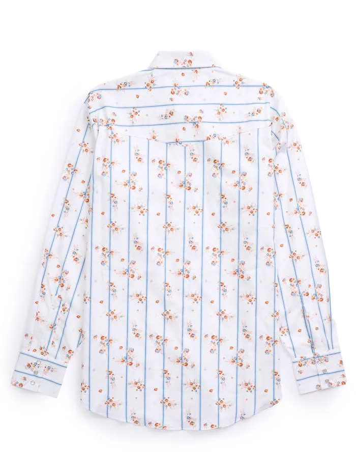 Ely Cattleman 2027118-WH Mens Wallpaper Floral Print Western Snap Shirt White