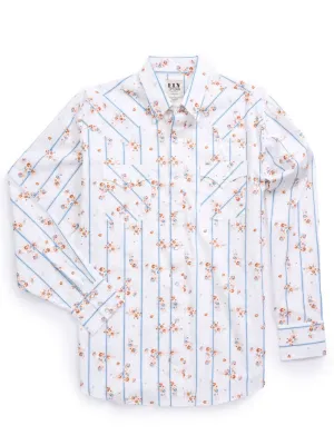 Ely Cattleman 2027118-WH Mens Wallpaper Floral Print Western Snap Shirt White