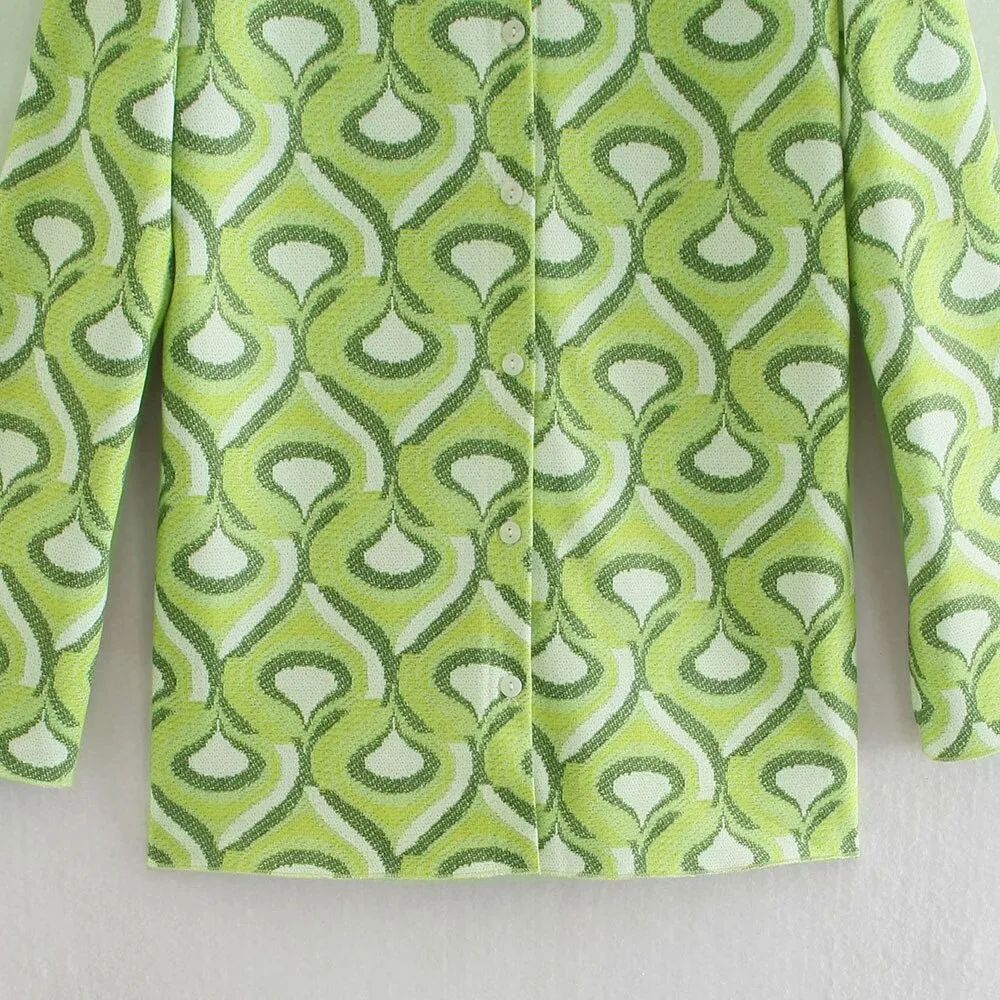 GEOMETRIC PRINT SHIRT-STYLE SWEATER