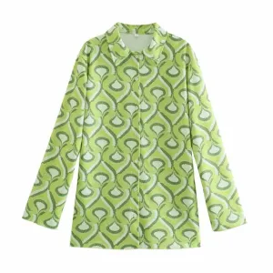 GEOMETRIC PRINT SHIRT-STYLE SWEATER