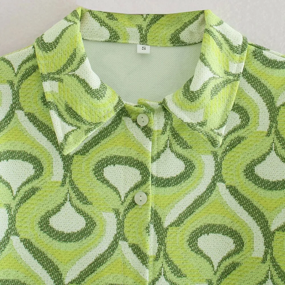 GEOMETRIC PRINT SHIRT-STYLE SWEATER