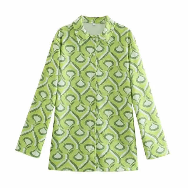 GEOMETRIC PRINT SHIRT-STYLE SWEATER