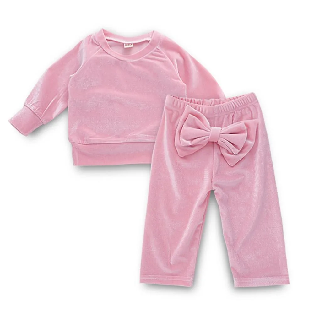 Girls Solid Crew Neck Long Sleeve Top & Trousers Girls Clothes Wholesale