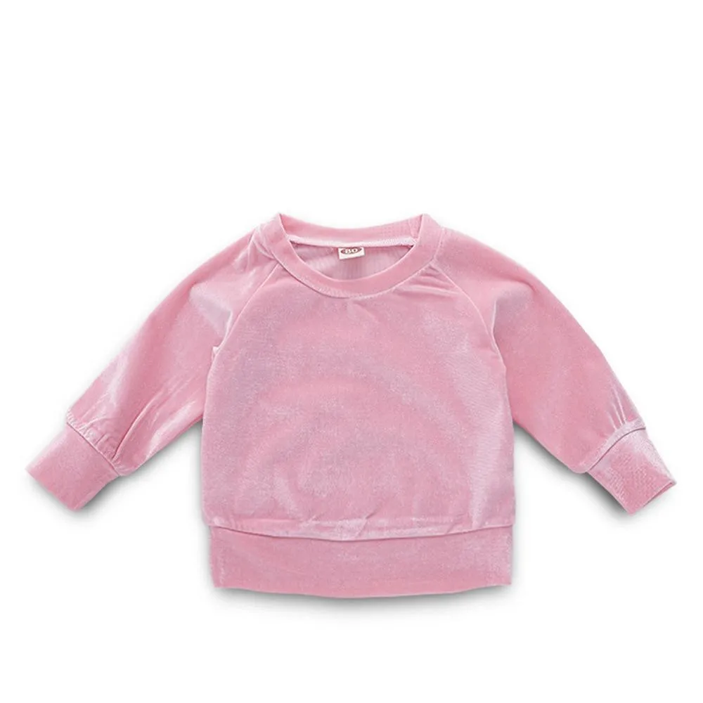Girls Solid Crew Neck Long Sleeve Top & Trousers Girls Clothes Wholesale
