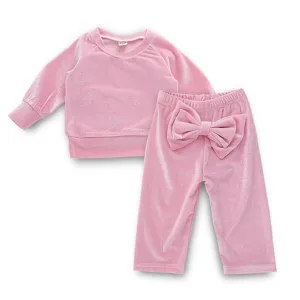 Girls Solid Crew Neck Long Sleeve Top & Trousers Girls Clothes Wholesale