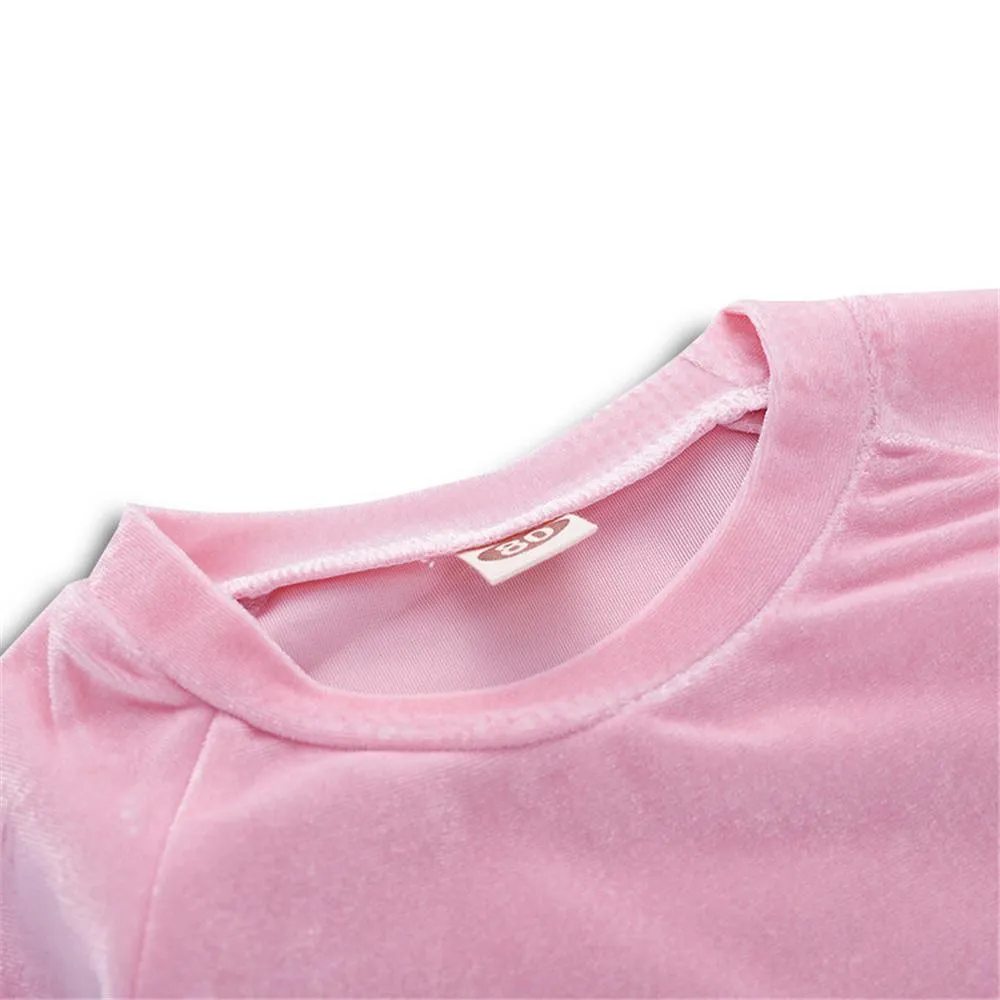 Girls Solid Crew Neck Long Sleeve Top & Trousers Girls Clothes Wholesale