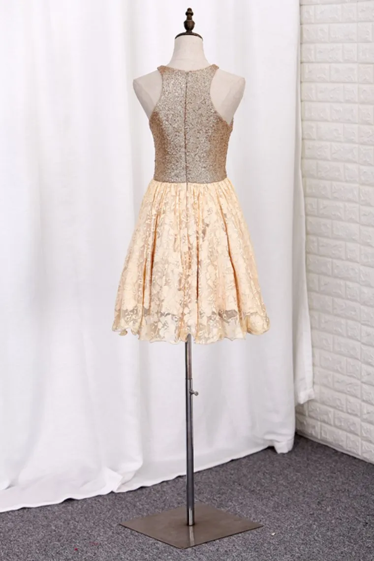 Homecoming Dresses A Line Scoop Sequin&Lace Short/Mini