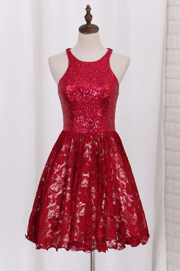 Homecoming Dresses A Line Scoop Sequin&Lace Short/Mini