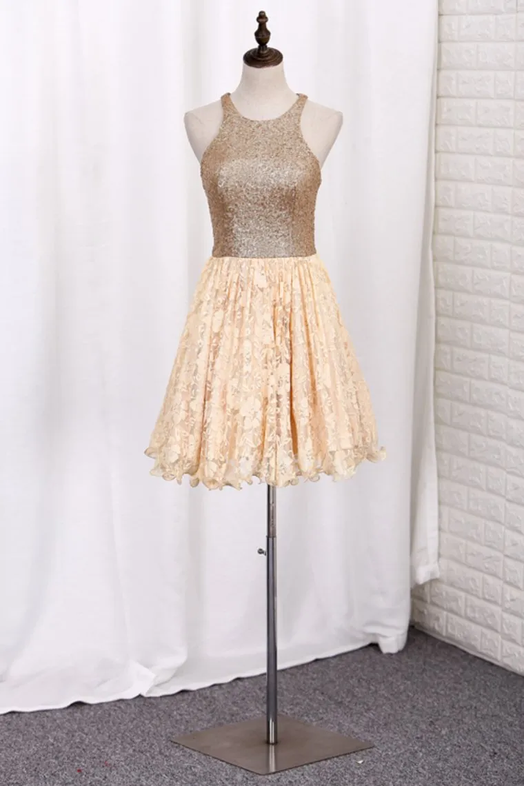 Homecoming Dresses A Line Scoop Sequin&Lace Short/Mini