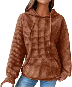 Hoodies for Women Trendy Oversized Waffle Knit Hooded Sweatshirts with Pockets Comfy Fall Sweatshirts Outfits