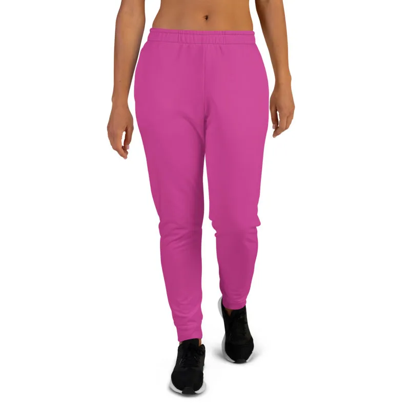 Hot Pink Women's Joggers, Solid Color Slim Fit Sweatpants, Lightweight Pants-Made in EU