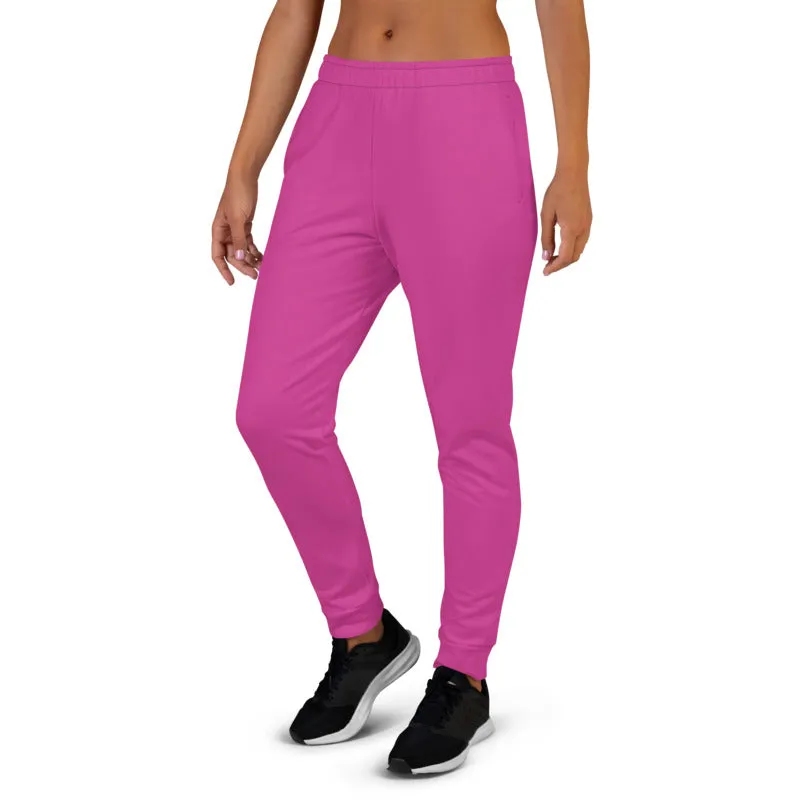Hot Pink Women's Joggers, Solid Color Slim Fit Sweatpants, Lightweight Pants-Made in EU