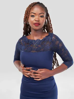 Immaculate Chic Royal Fitted Midi Dress - Navy Blue
