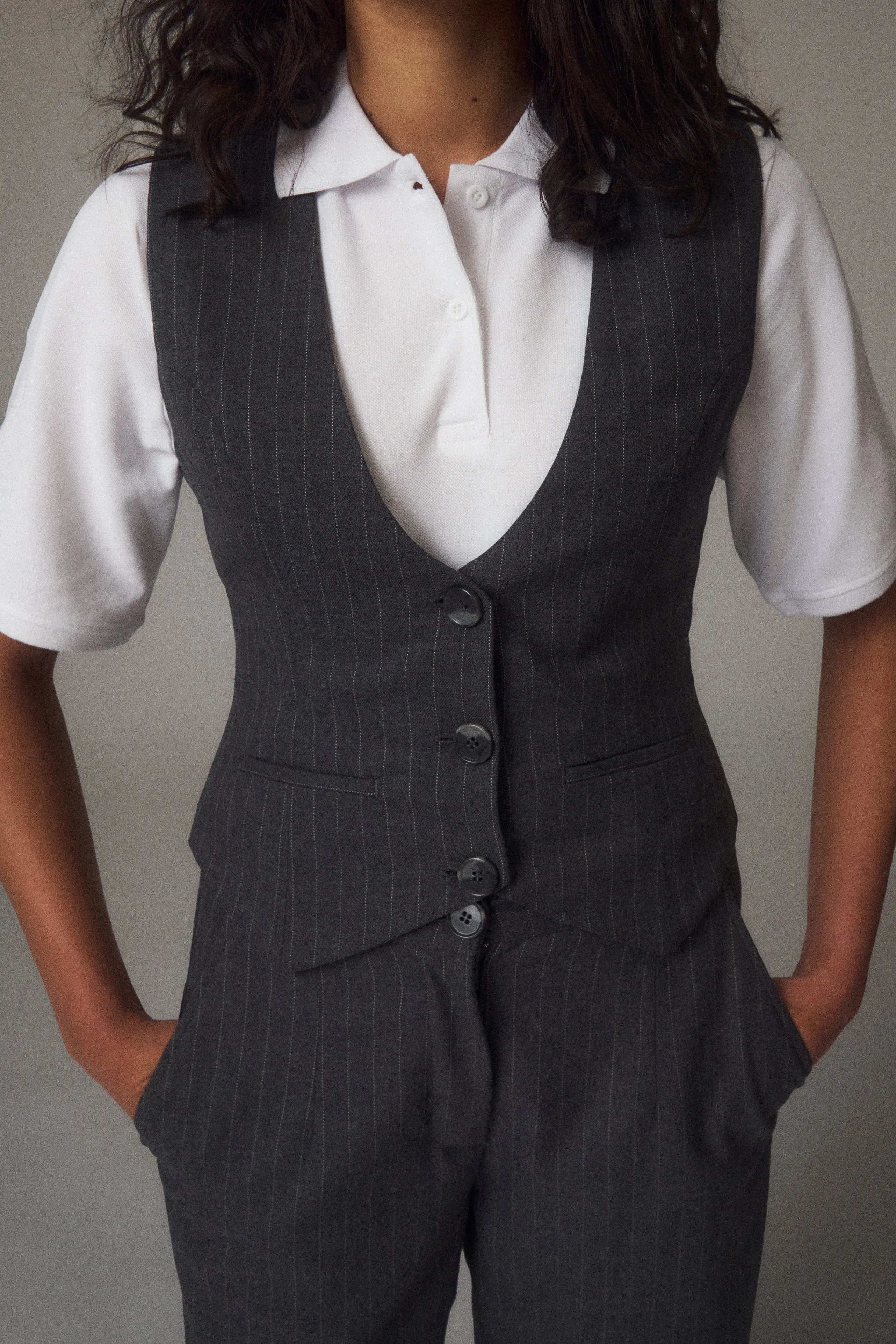 IVY-Alanis Vest Pin Stripe - Grey