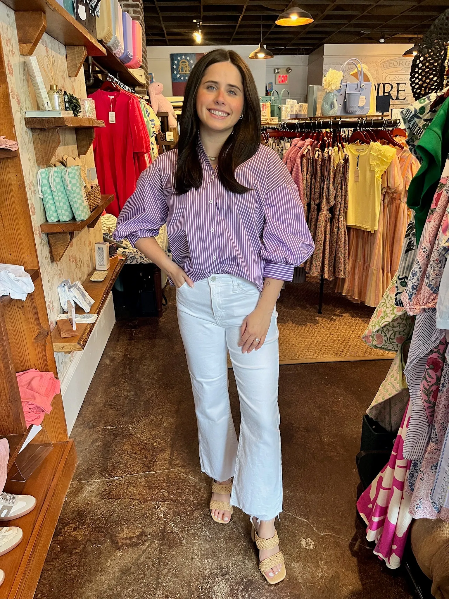 Lavender Striped Balloon Sleeve Top