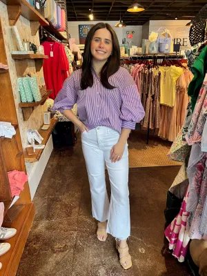 Lavender Striped Balloon Sleeve Top