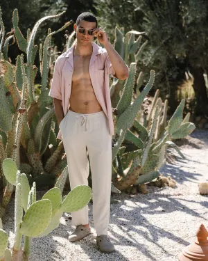 Linen-Blend Relaxed Trousers - Natural