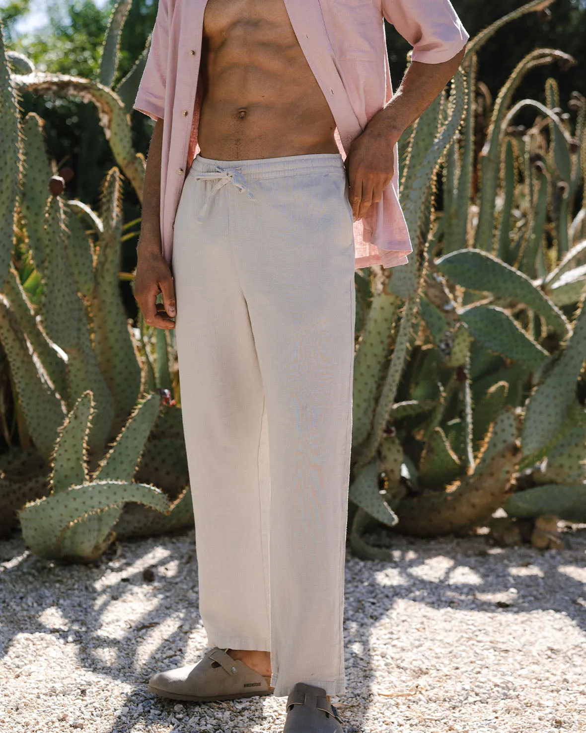 Linen-Blend Relaxed Trousers - Natural