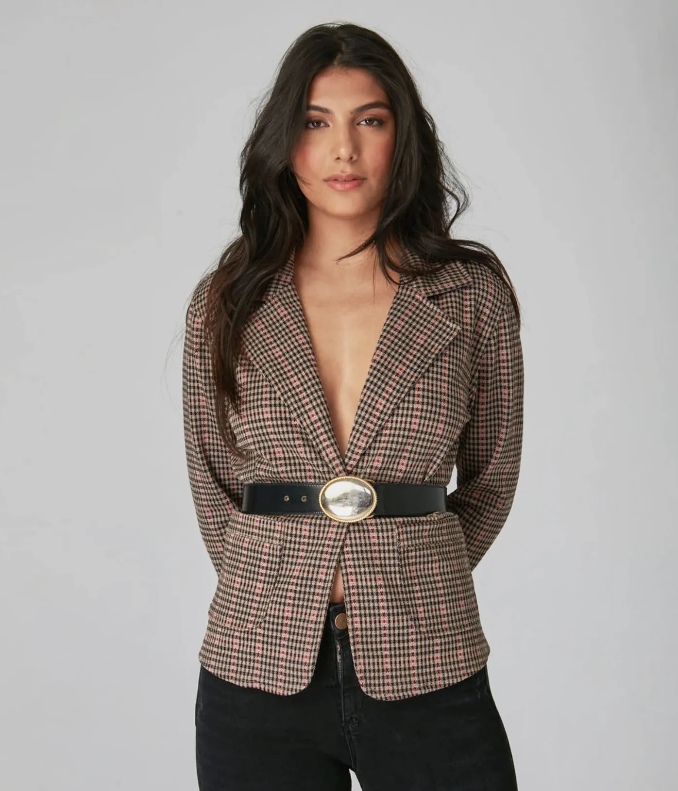 Lola Jeans- Gia Knitted Blazer in Jaquard Gingham