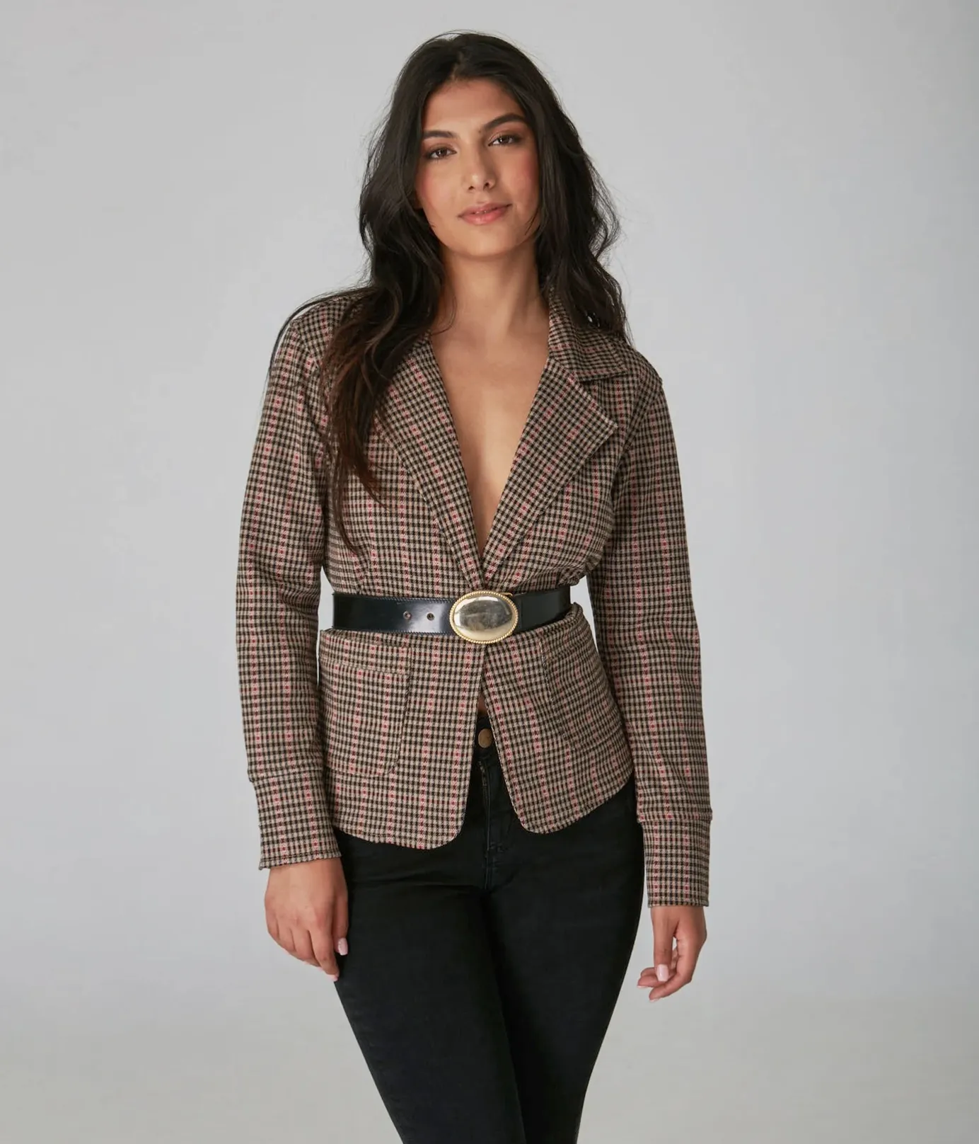 Lola Jeans- Gia Knitted Blazer in Jaquard Gingham