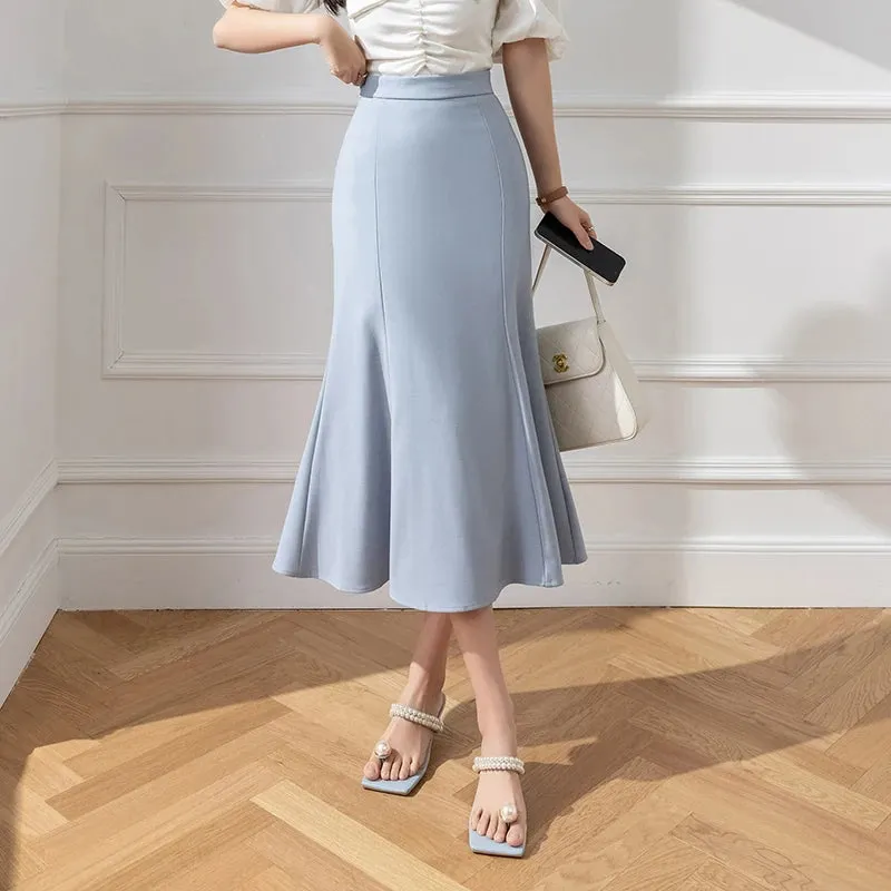 LVSANW Elegant Fashion Office Work Trumpet Skirt For Woman Korean Style Casual Slim Mid-Long Mermaid Skirt Female