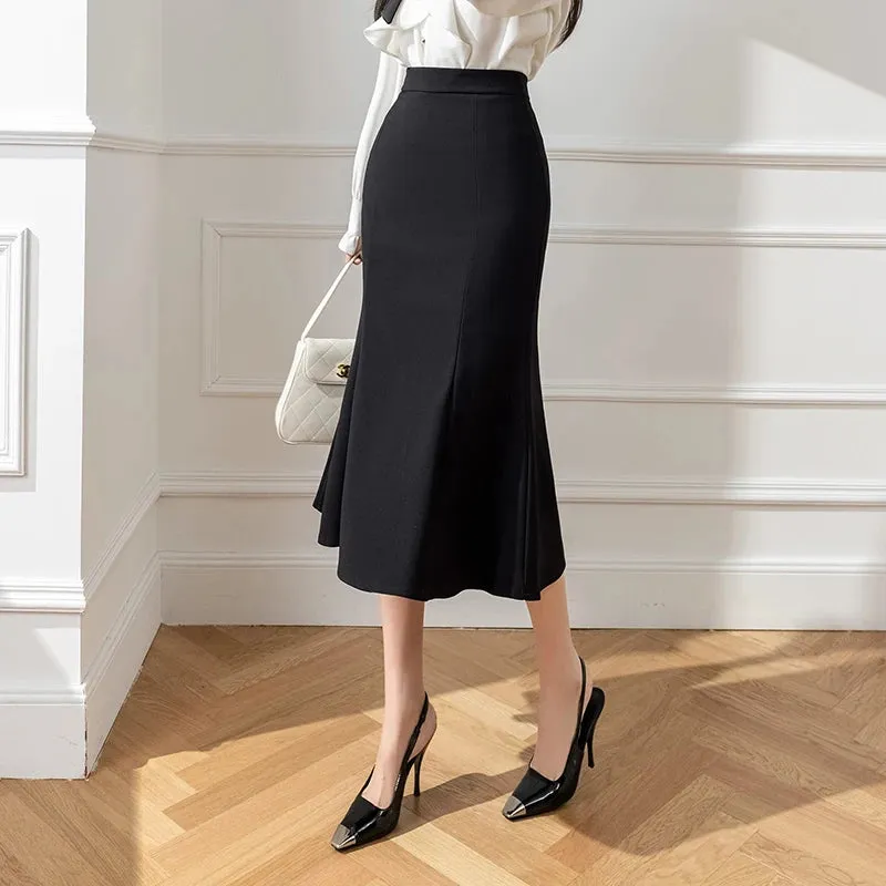 LVSANW Elegant Fashion Office Work Trumpet Skirt For Woman Korean Style Casual Slim Mid-Long Mermaid Skirt Female